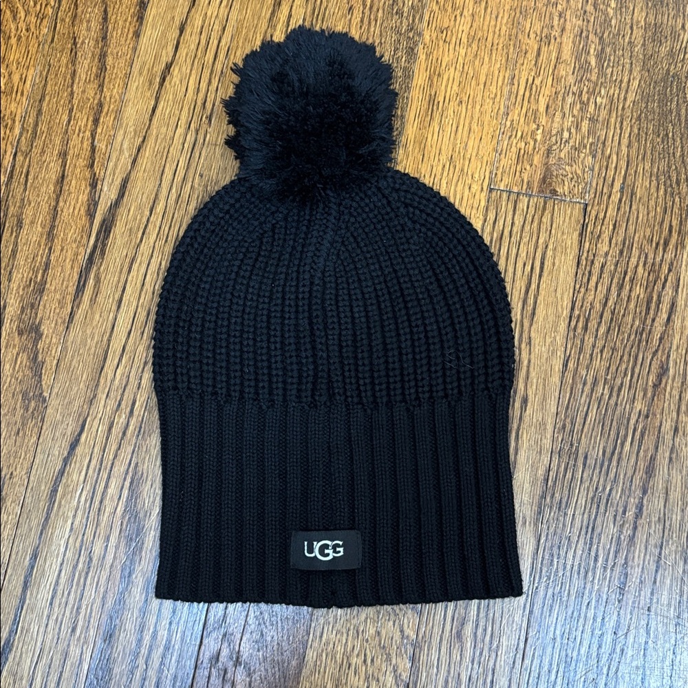 UGG Classic Black Knit Beanie with Pom